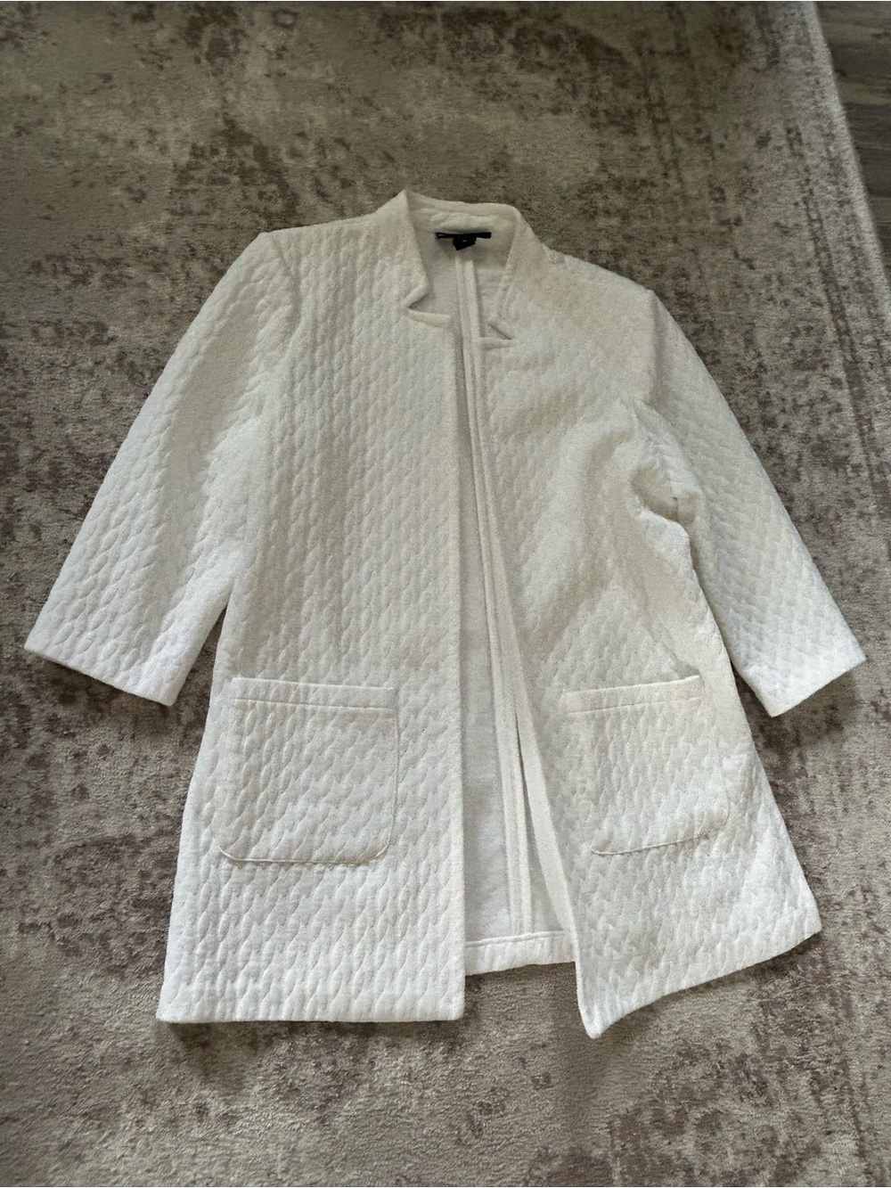Crisp White Textured Open-Front Longline Blazer